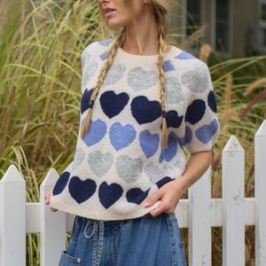 Heart Patterned Blue and White Sweater